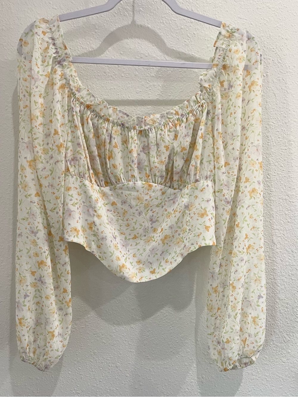 Elodie Floral Peasant Blouse Milkmaid Yellow & Lavender Coquette Feminine